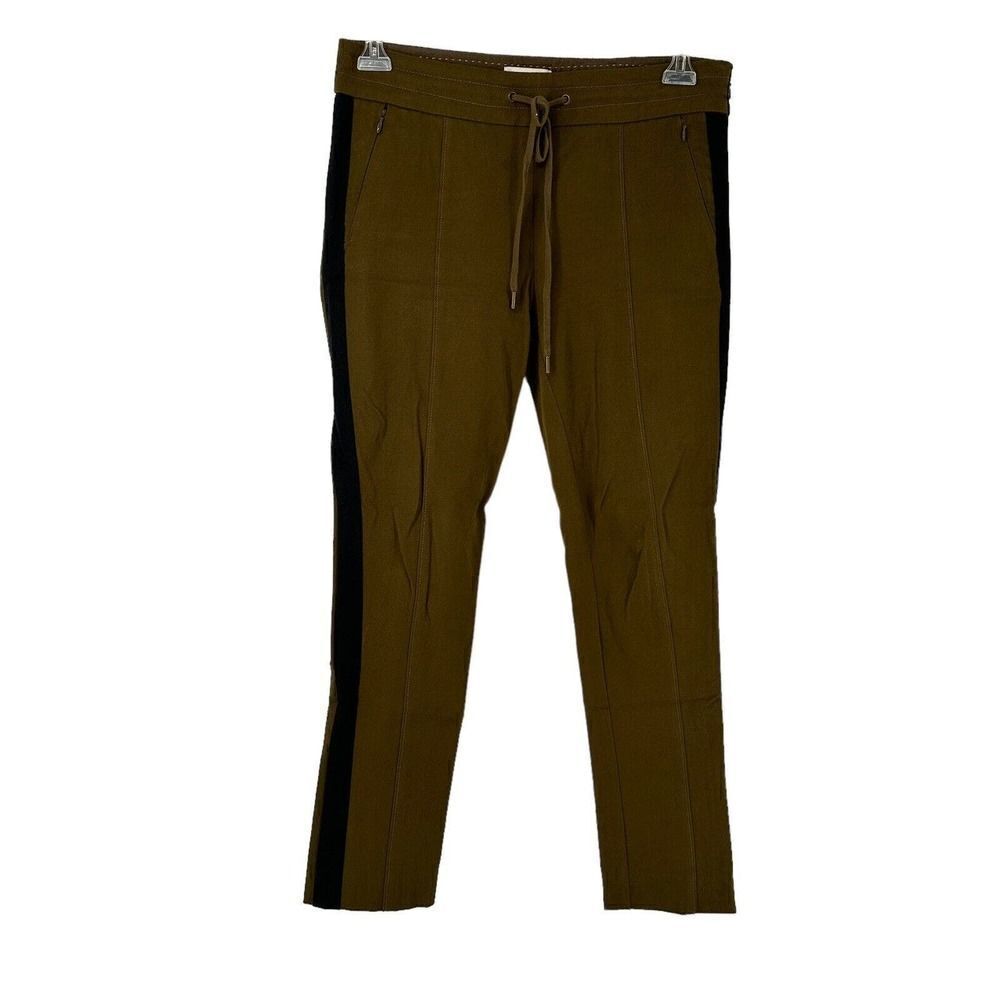 Anthropologie Pants Essential Slim Size 8 Ankle Drawstring Green Tuxedo Stripe